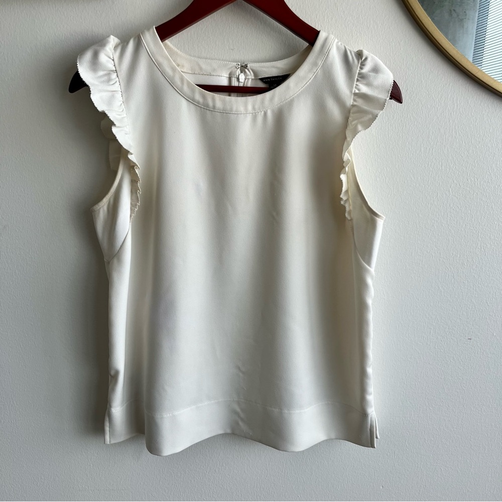 Ann Taylor White Ruffled Blouse
